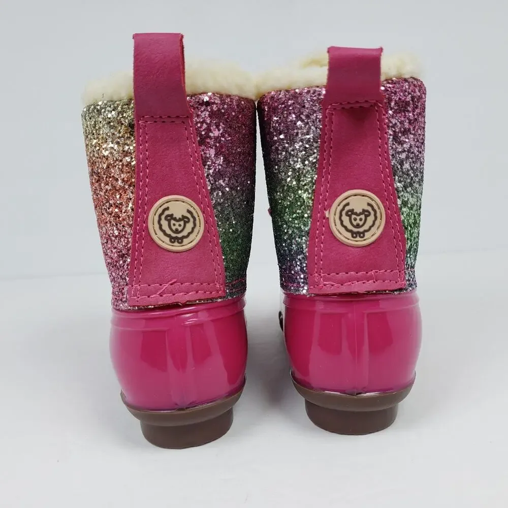 Adrienne Vittadini Bambini Toddler Girls Size 6 Pink Sparkle Glitter Duck Boots - Picture 7 of 10